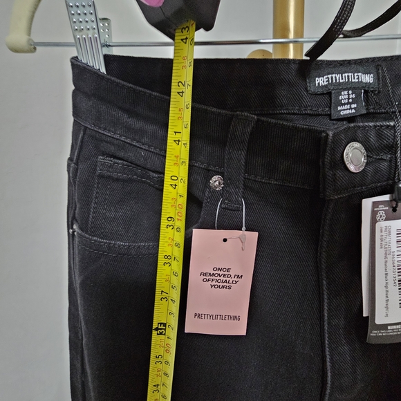 NWTPrettyLittleThing Charcoal Washed Black High Waist StraightLeg DenimJean sz 8 - Picture 12 of 14
